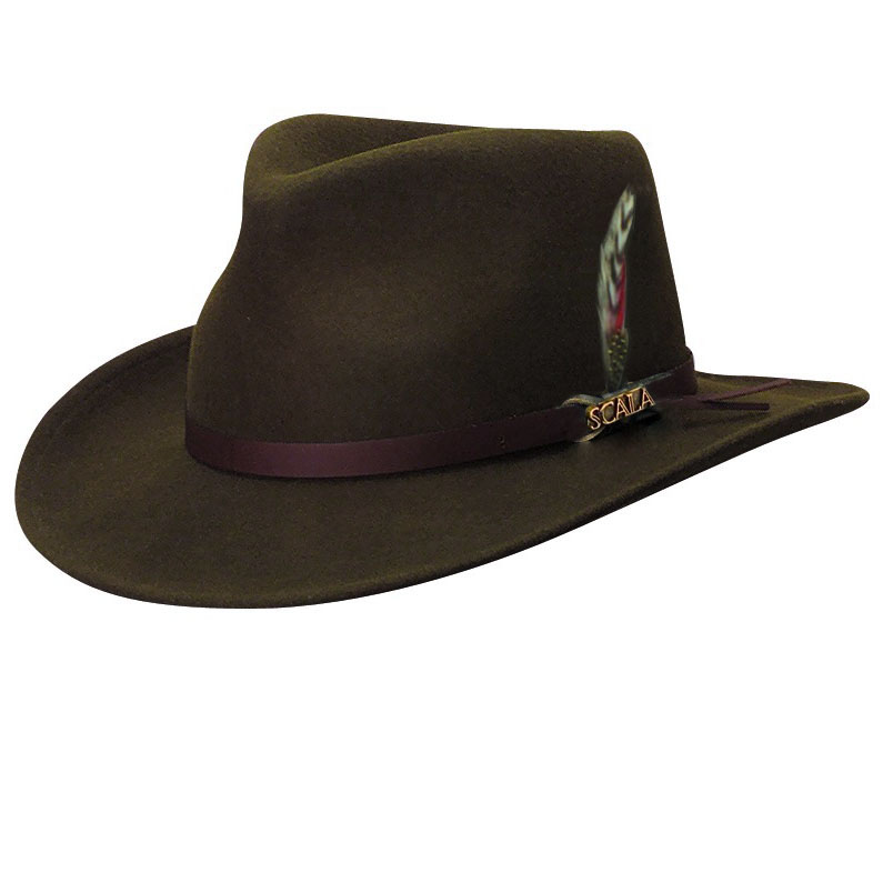 Wool Felt Outback Hat with Feather Accent - Explorer Hats