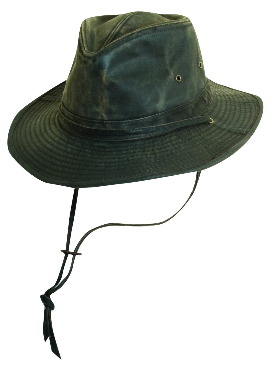 Weathered Cotton Outback Hat with Eyelets and Strap - Explorer Hats